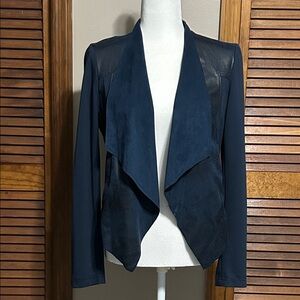 Elegant Navy Women's mixed material Draped Blazer